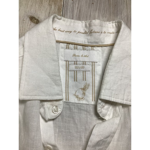 Porter And Ash White Linen Shirt Men's Medium Short Sleeve Button Down - Picture 3 of 9